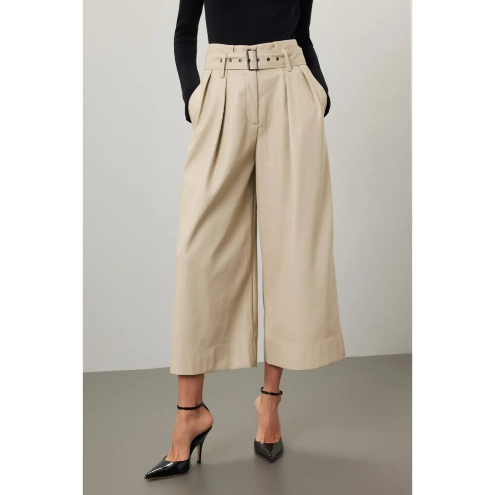 Eudon Choi Faux Leather Wide Leg Pant Women’s Size 4 Retail $320 Flaw – See Pics